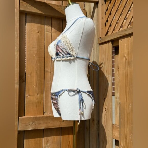 🆕 ZIMMERMANN 🧿 NWT Cascadian Crochet Tri Bikini, Blue Botanical - Sz 2 US4/6 - Picture 6 of 16